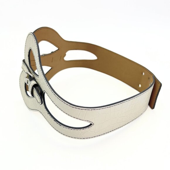 BCBGMAXAZRIA Cream/Ivory Croc Butterfly Front Vegan Leather Waist Belt Size S main image 7